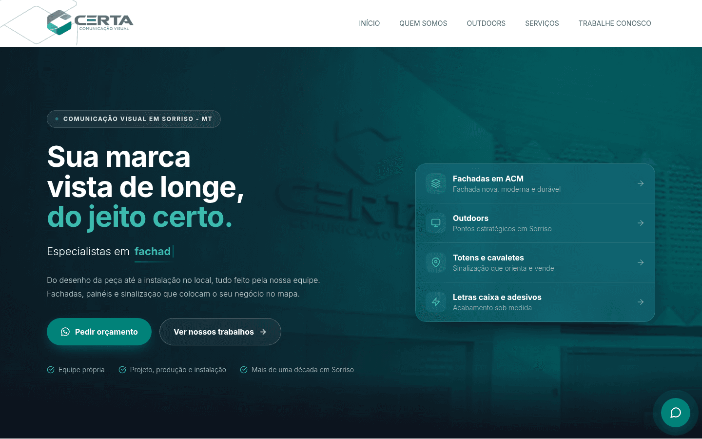Tela do projeto Certa Comunicação Visual